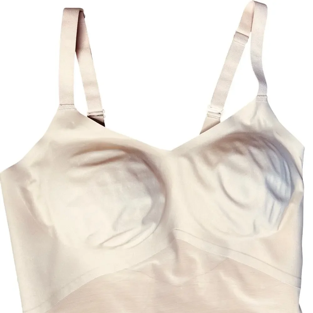 Honeylove Mid-Thigh Sleeveless V-Neck Sculpt Compression Bodysuit Sand size XL - Picture 7 of 9